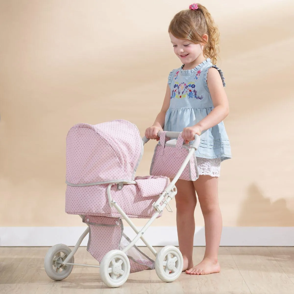 Teamson OL-00003 Dots Princess Baby Doll Deluxe Stroller - Pink & Gray