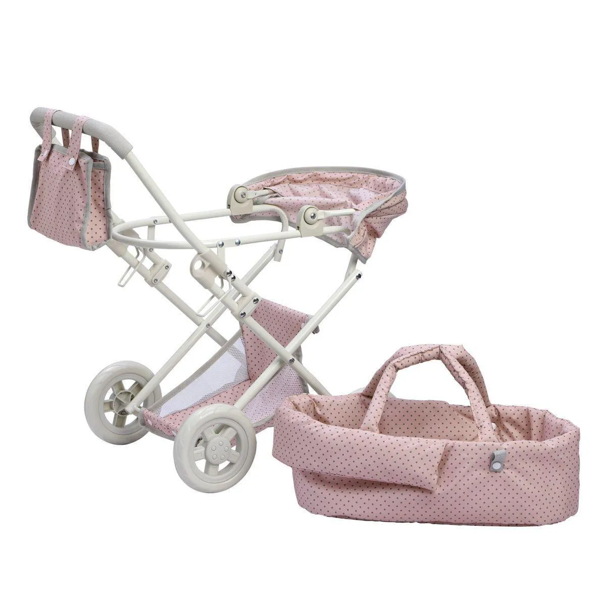 Teamson OL-00003 Dots Princess Baby Doll Deluxe Stroller - Pink & Gray
