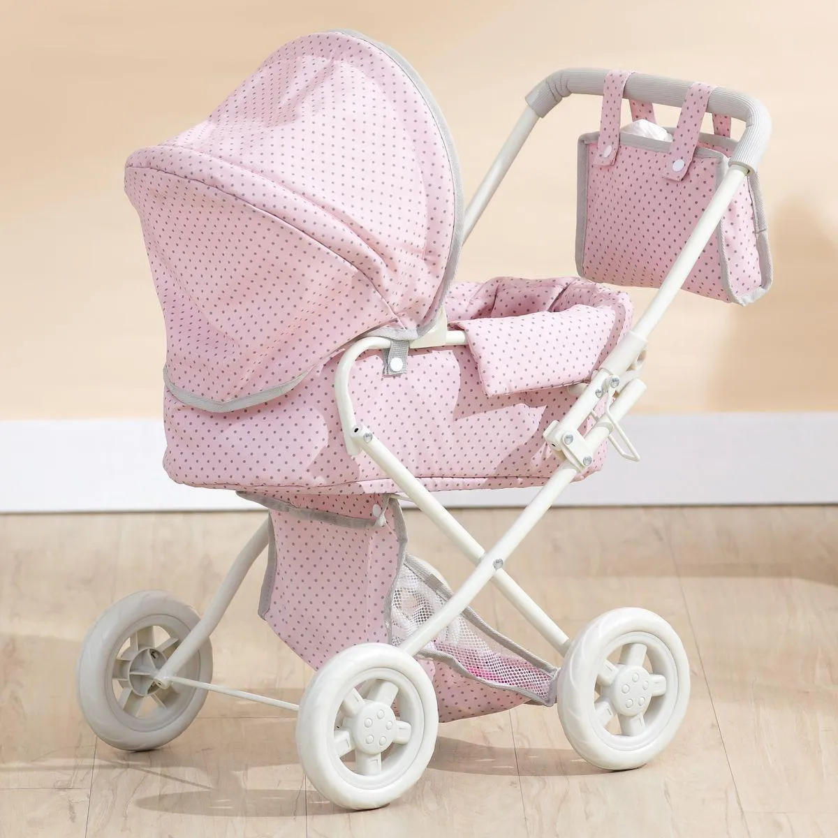 Teamson OL-00003 Dots Princess Baby Doll Deluxe Stroller - Pink & Gray