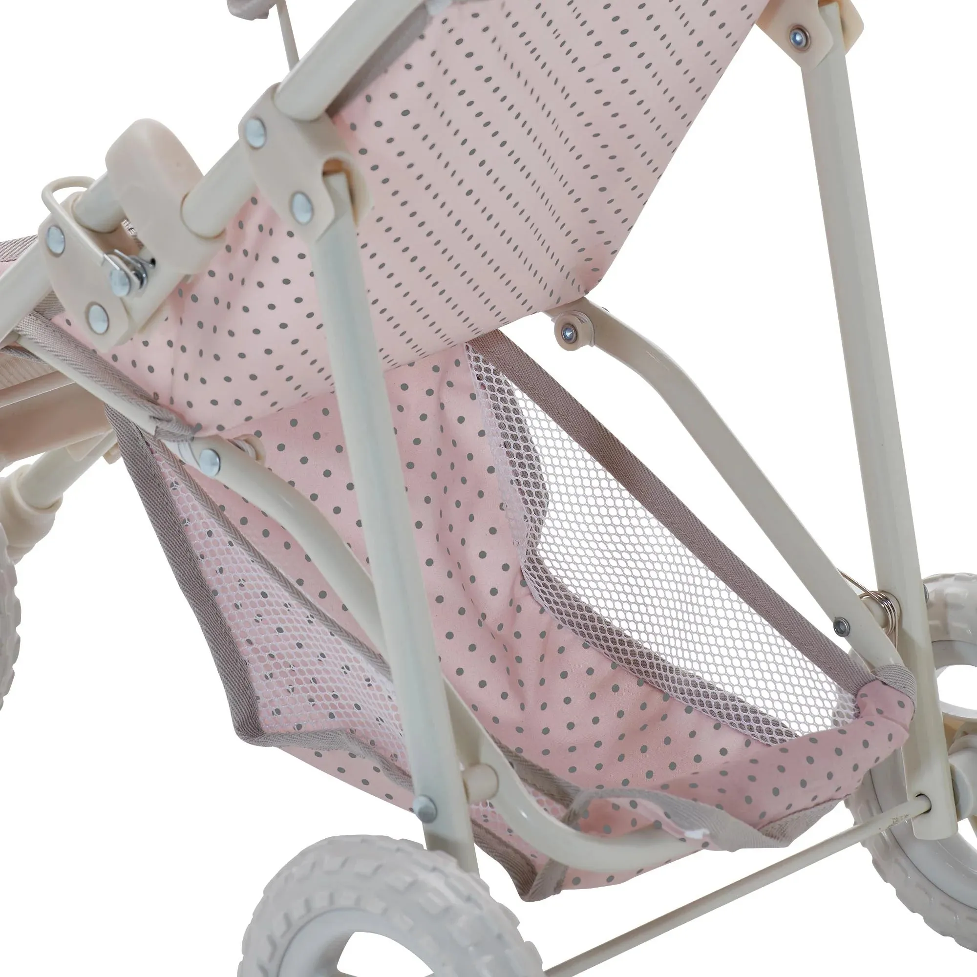 Teamson Olivia's Little World Doll Jogging-Style Pram with Canopy - Pink/Cream/Grey