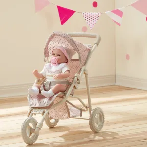 Teamson Olivia's Little World Doll Jogging-Style Pram with Canopy - Pink/Cream/Grey