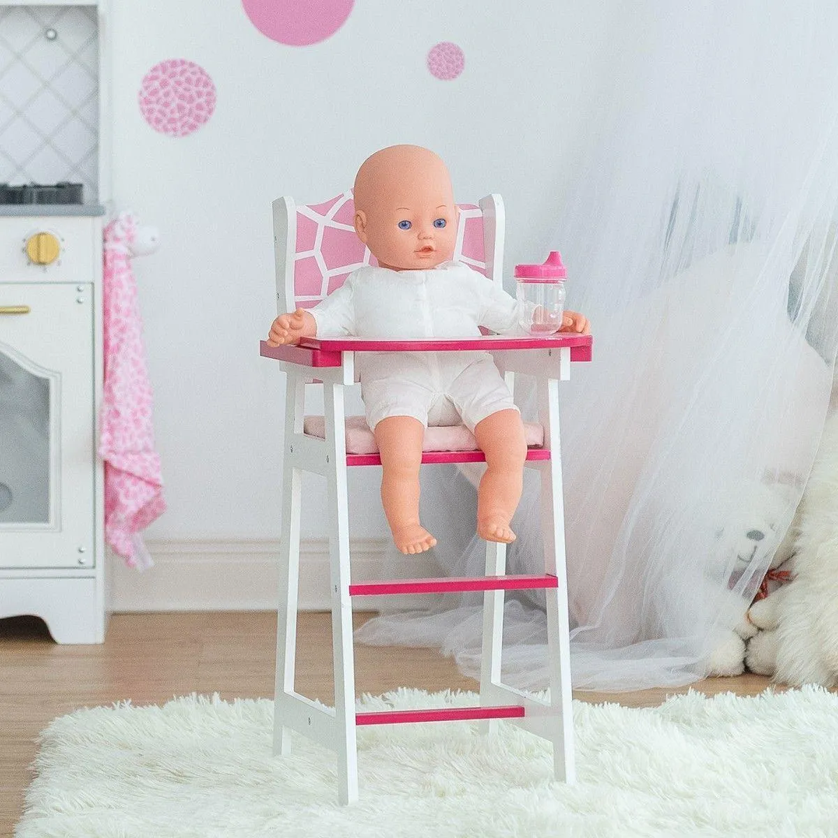 Teamson TD-0098AF Olivia's Classic Baby Doll High Chair Pink Giraffe