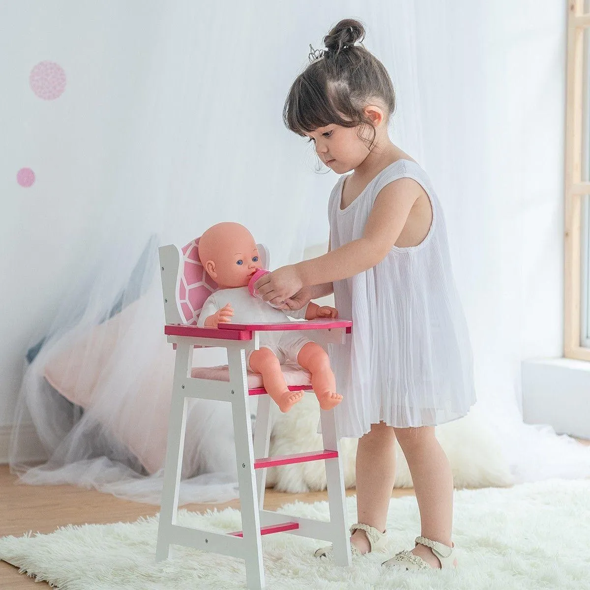 Teamson TD-0098AF Olivia's Classic Baby Doll High Chair Pink Giraffe