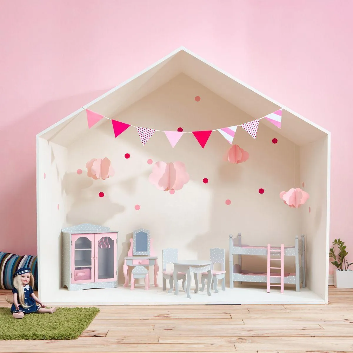Teamson USA Polka Dots Princess 18-inch Doll Double Bunk Bed - Gray/Pink