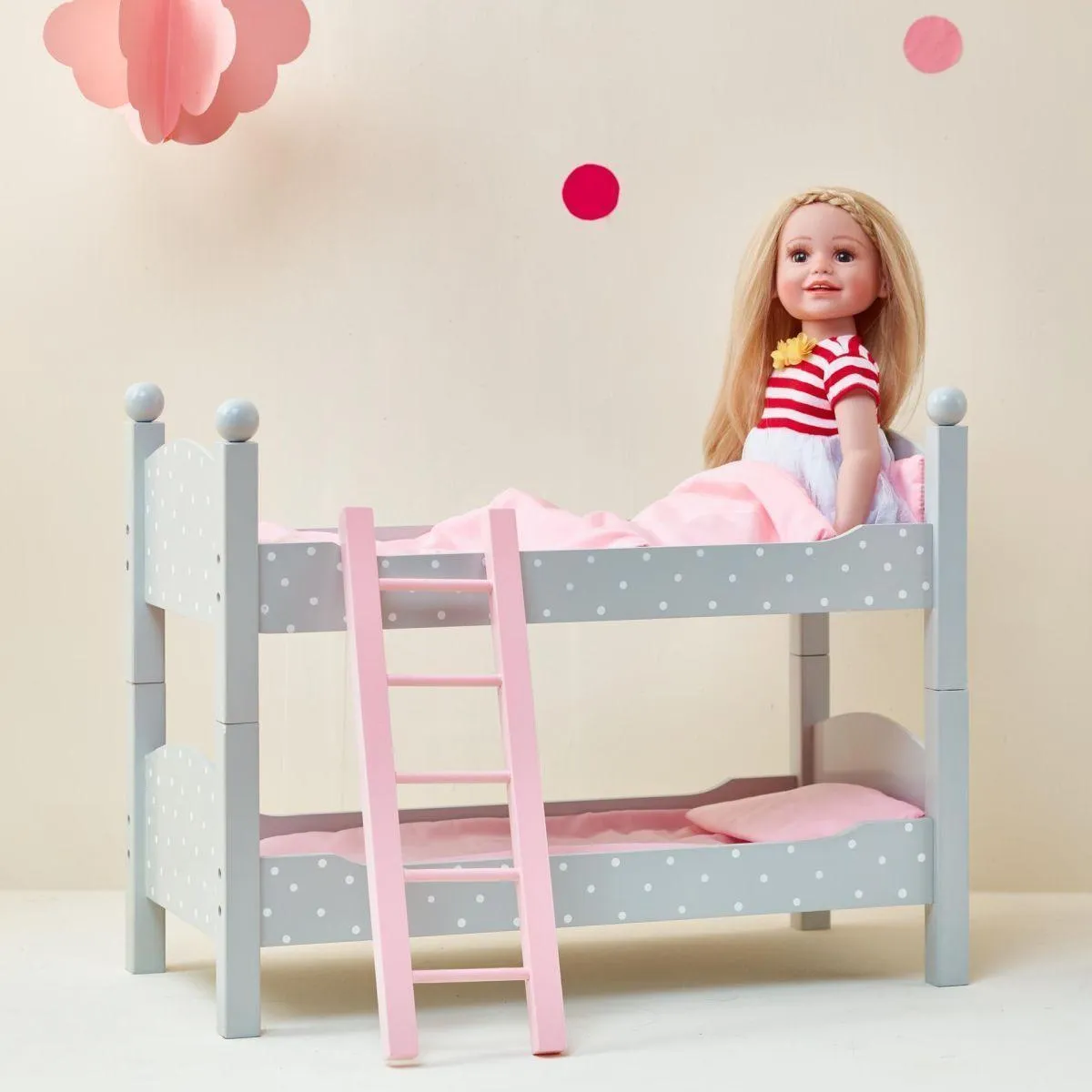 Teamson USA Polka Dots Princess 18-inch Doll Double Bunk Bed - Gray/Pink