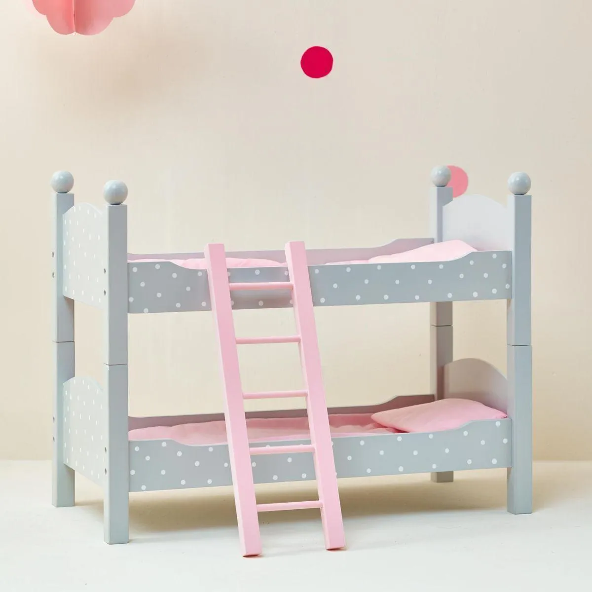 Teamson USA Polka Dots Princess 18-inch Doll Double Bunk Bed - Gray/Pink