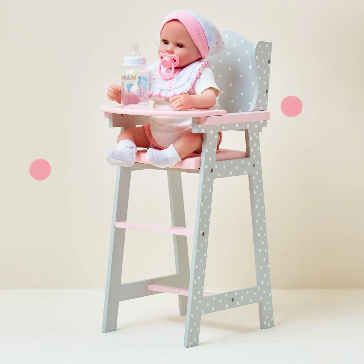 Teamson USA TD-0098AG Polka Dots Princess Baby Doll High Chair - Gray