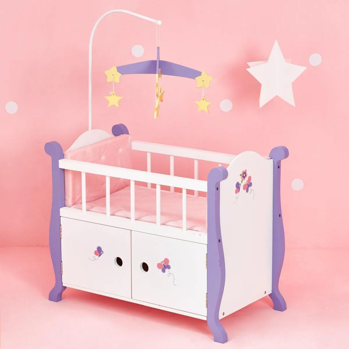 Teamson USA TD-0206A Little Princess Baby Doll Nursery Bed with Cabinet