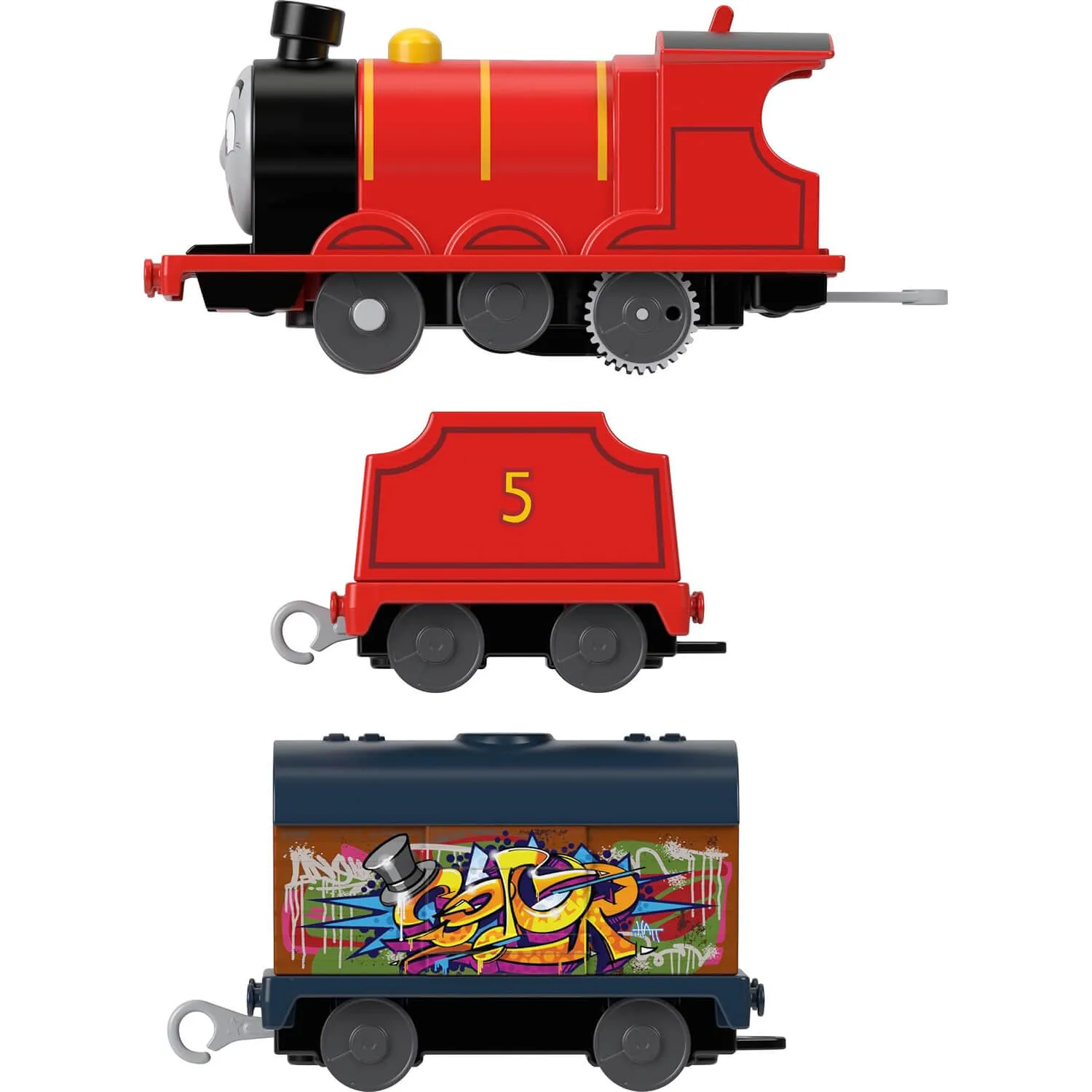 Thomas & Friends Graffiti James Motorized Toy Train Engine with Tender & Cargo Car