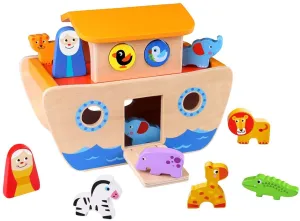 Tooky Toy Wooden Toy for Children - Noah's Ark Including Colorful Blocks and Animals