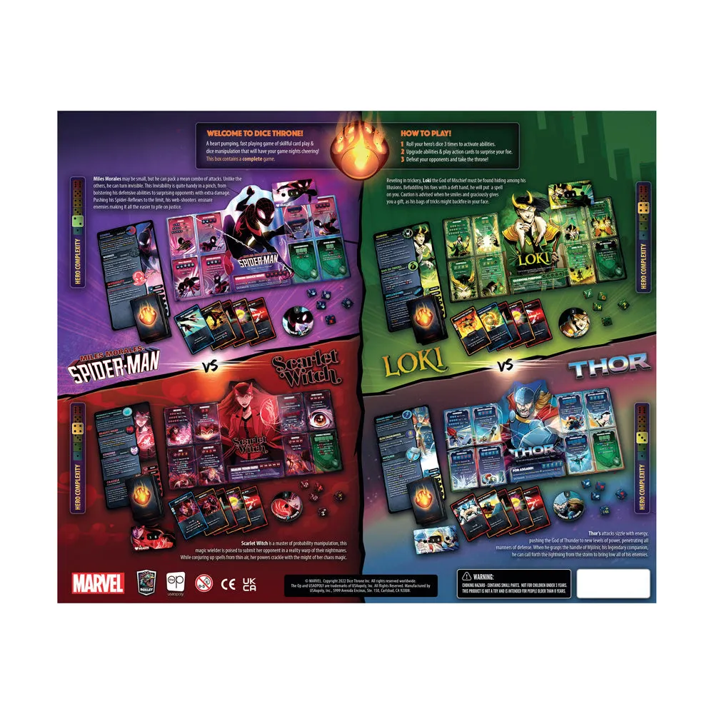 USAopoly Marvel Dice Throne: Scarlet Witch, Thor, Loki, Spider-Man Game Set