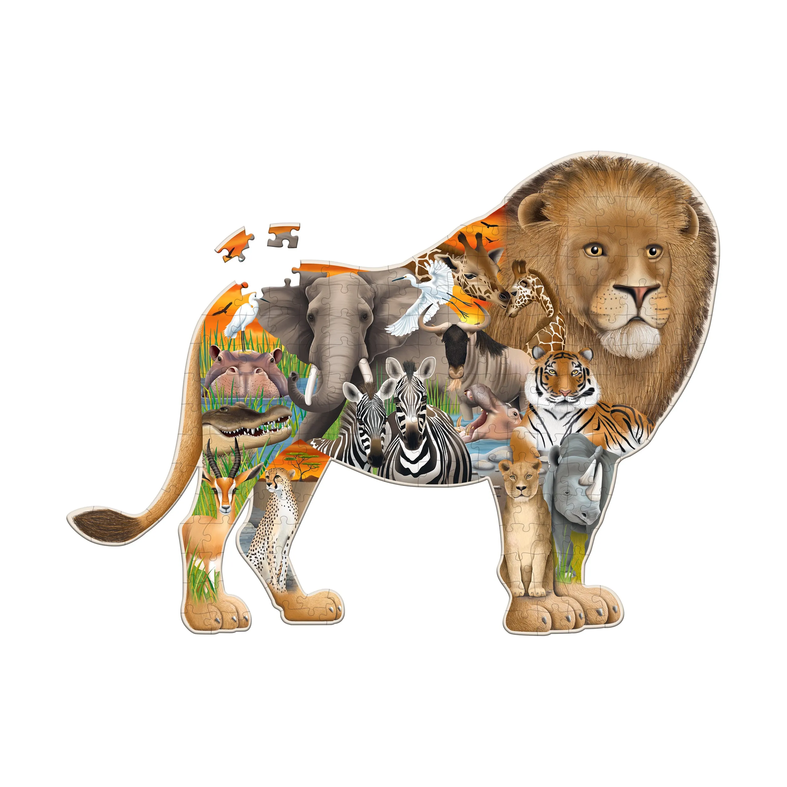 Wildlife World Safari Lion Shaped Jigsaw Puzzle - 200 pcs