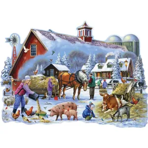 Winter on the Farm Shaped Jigsaw Puzzle Bits and Pieces