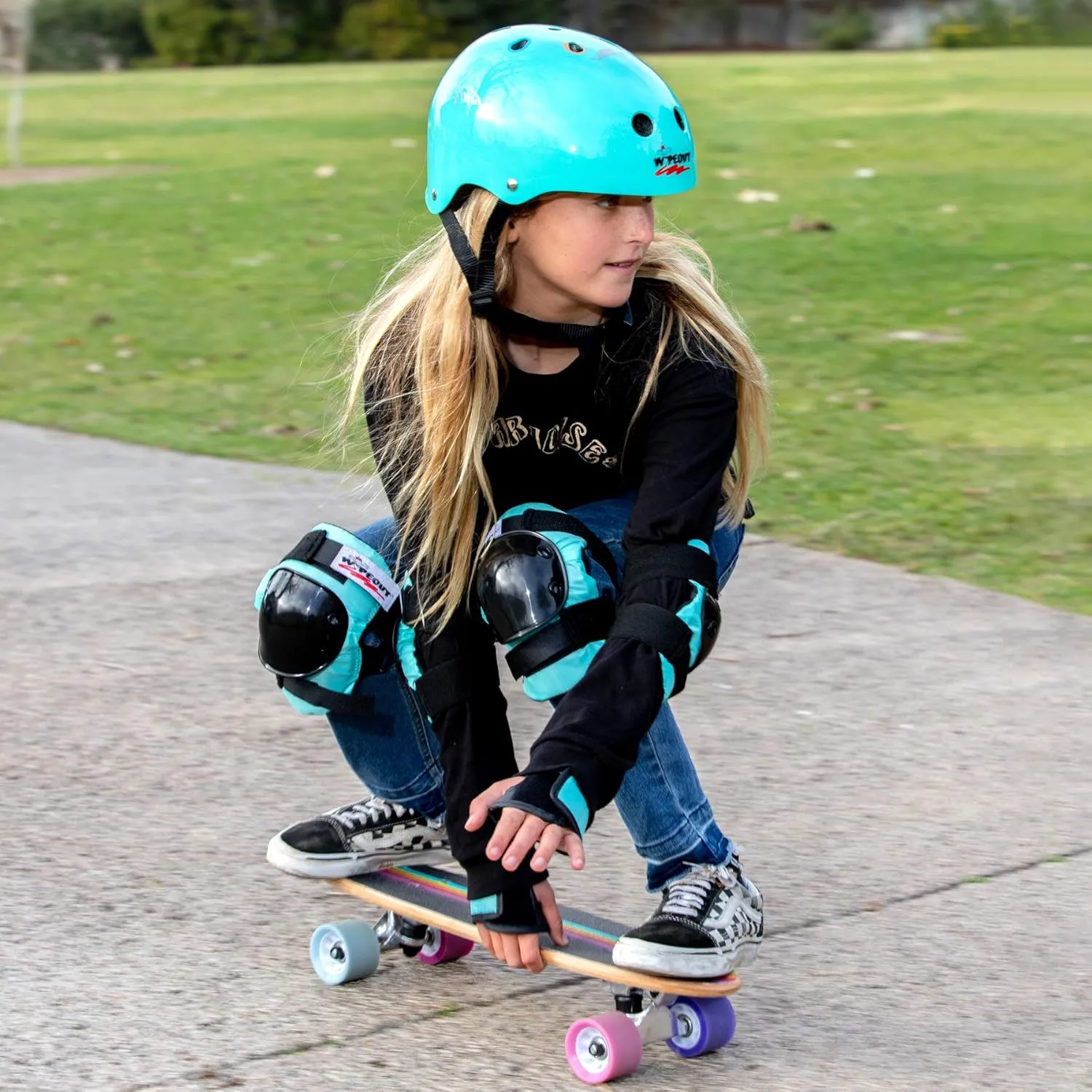 Wipeout Unisex Youth Dry Erase Bike, Skate, and Scooter Helmet with Markers and Stencil Kit, Teal Blue, Ages 5 
