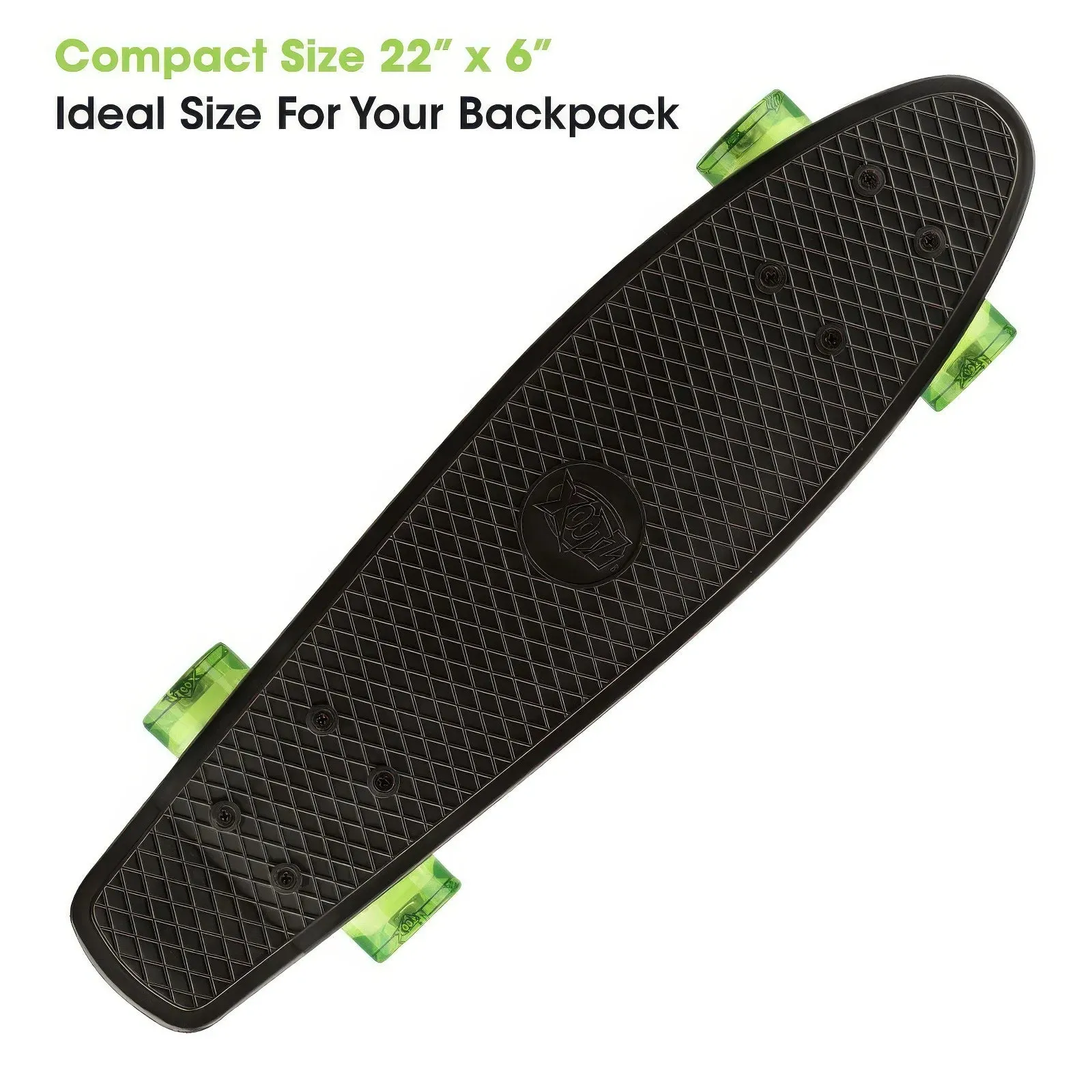 XOOTZ 22-Inch Cruiser Skateboard with LED Wheels - Black
