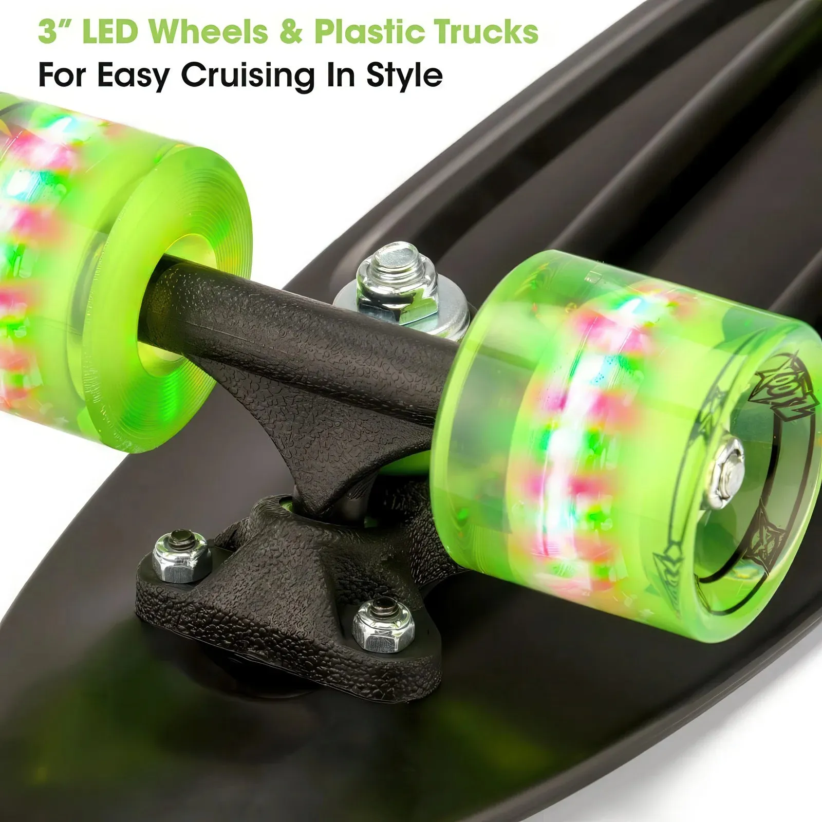 XOOTZ 22-Inch Cruiser Skateboard with LED Wheels - Black