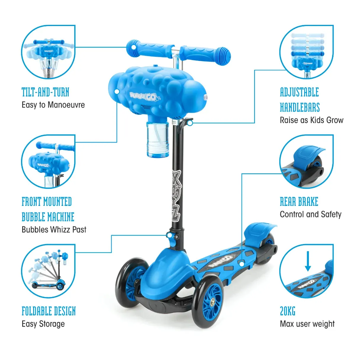 Xootz Bubble Go Foldable Tri-Scooter - Blue